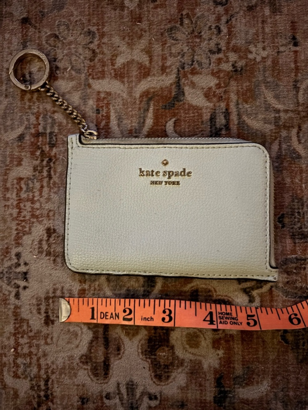 kate spade light blue Leather Zip Card Holder with Gold Keyring